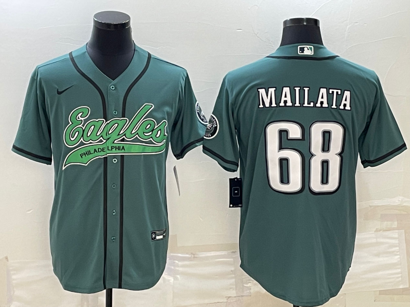 Philadelphia Eagles #68 Jordan Mailata Green With Patch Cool Base Stitched Baseball Jersey - Zenithce
