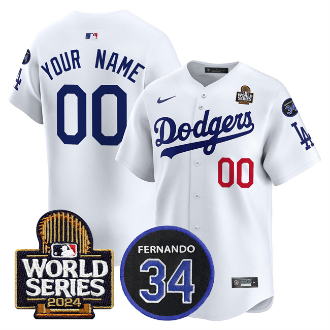 Los Angeles Dodgers Custom White 2024 World Series With Fernando Memorial Patch Limited Stitched Jersey - Zenithce