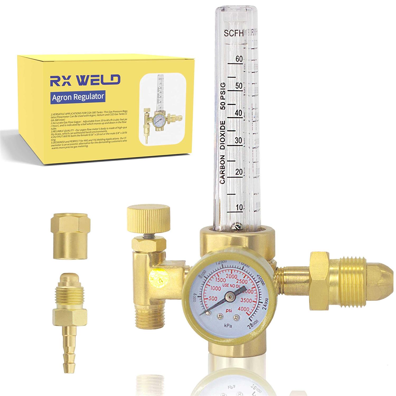 Rx Weld Argon/CO2 Mig Tig Flow Meter Gas Regulator Gauge with Gas Hose Welding Weld - Zenithce