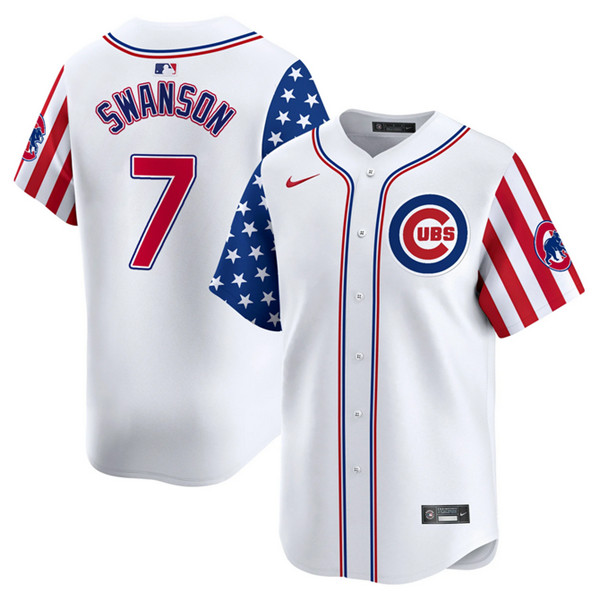 Chicago Cubs #7 Dansby Swanson White 2024 Independence Day Vapor Limited Stitched Jersey - Zenithce
