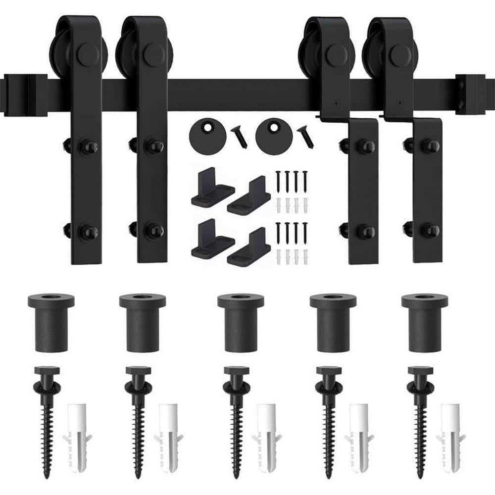 WINSOON Single Track Bypass Barn Door Hardware Double Doors Kit - Zenithce