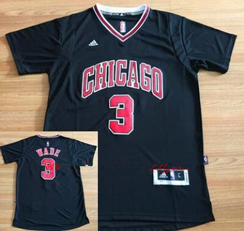 Chicago Bulls #3 Dwyane Wade New Black Short-Sleeved Stitched Adidas Swingman Jersey - Zenithce