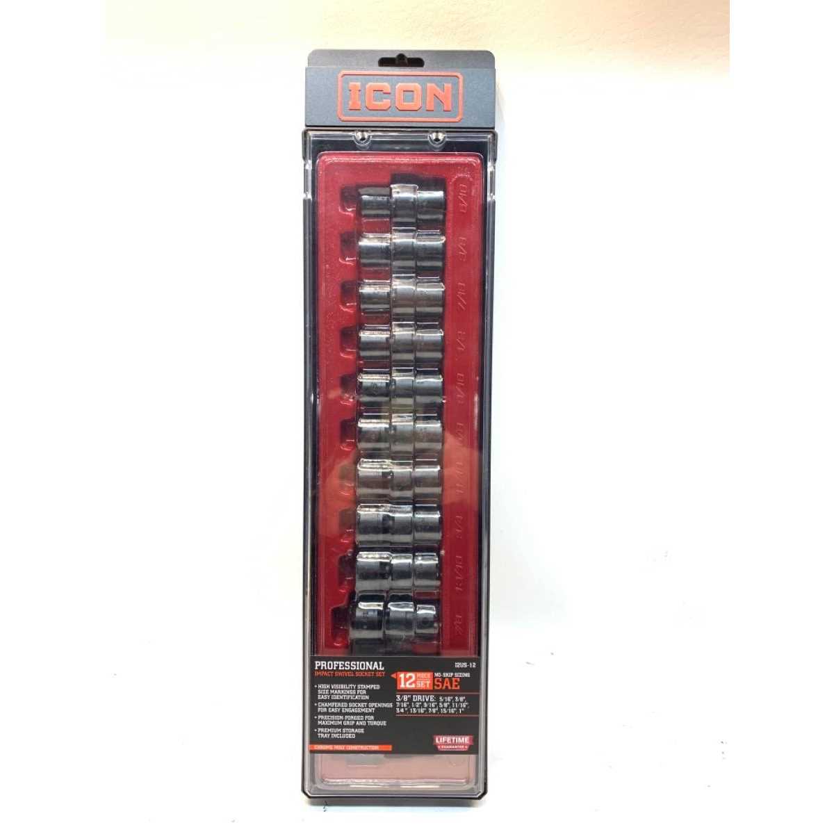 Icon 3/8 in. Drive SAE Professional Impact Socket Set - Zenithce