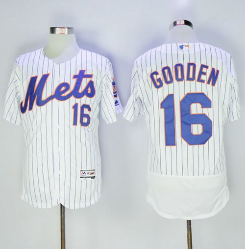 Mets #16 Dwight Gooden White(Blue Strip) Flexbase Authentic Collection Stitched Jersey - Zenithce