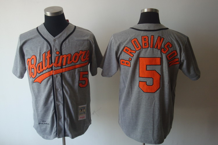 Mitchell And Ness Orioles #5 Brooks Robinson Grey Stitched Throwback Jersey - Zenithce