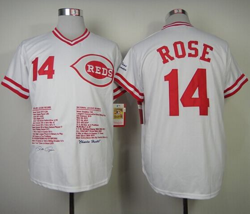 Mitchell And Ness Reds #14 Pete Rose White Commemorative Edition Stitched Jersey - Zenithce