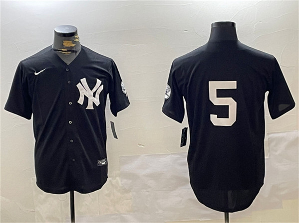 New York Yankees #5 Joe DiMaggio Black With Patch Cool Base Stitched Jersey - Zenithce
