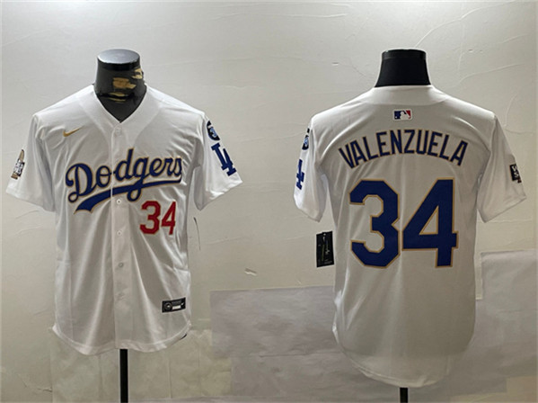 Los Angeles Dodgers #34 Toro Valenzuela White Gold 2024 World Series With Fernando Memorial Patch Home Limited Stitched Jersey - Zenithce