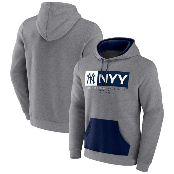 New York Yankees Heathered Gray Iconic Steppin Up Fleece Pullover Hoodie - Zenithce