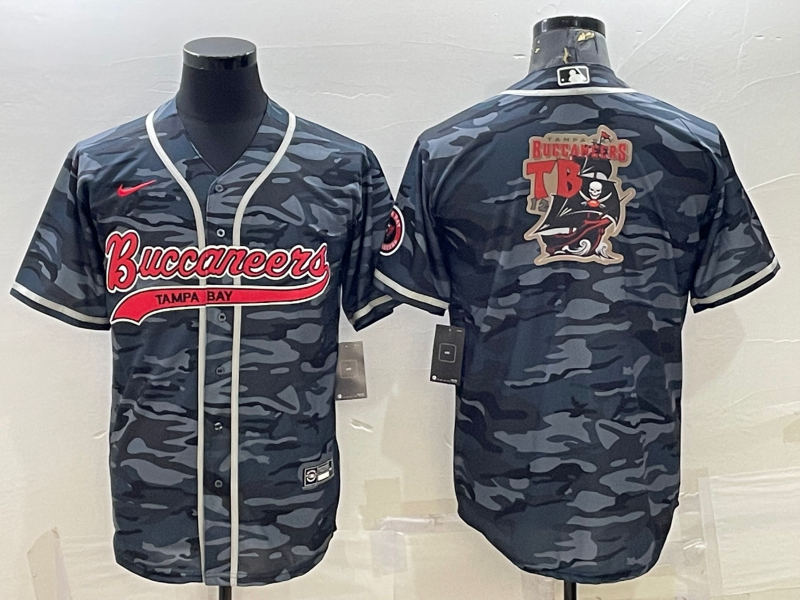 Tampa Bay Buccaneers Grey Camo Team Big Logo With Patch Cool Base Stitched Baseball Jersey - Zenithce