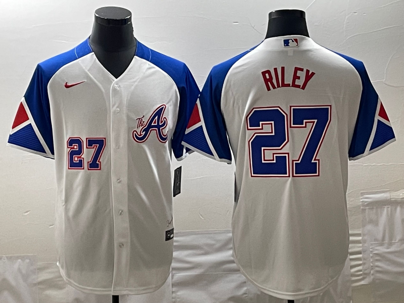 Atlanta Braves #27 Austin Riley White 2023 City Connect Cool Base With Patch Stitched Jersey - Zenithce