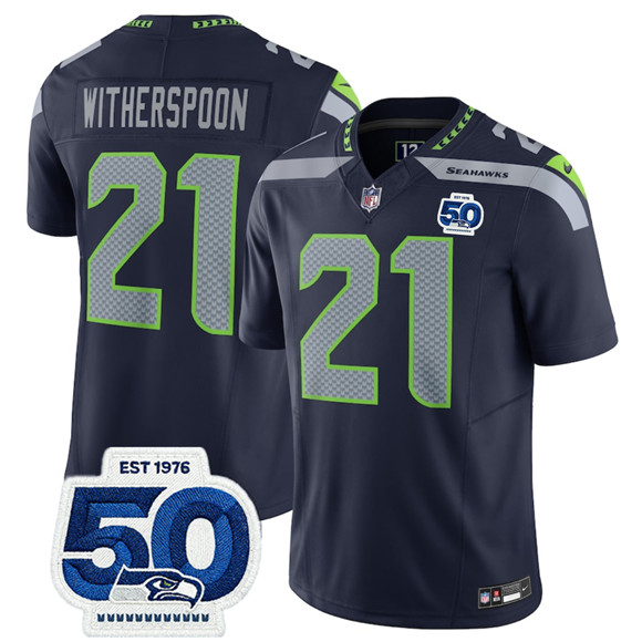 Seattle Seahawks #21 Devon Witherspoon Navy 2025 F.U.S.E. 50th Anniversary Patch Vapor Limited Football Stitched Jersey - Zenithce