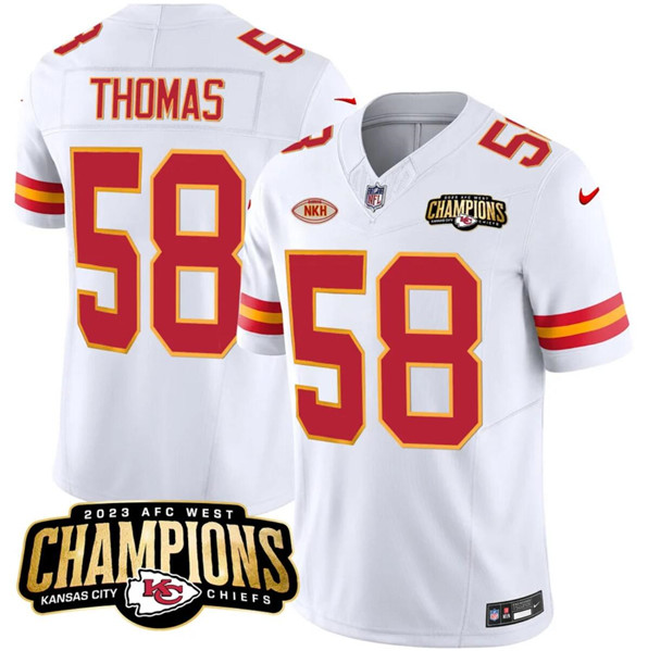 Kansas City Chiefs #58 Derrick Thomas White 2023 F.U.S.E. AFC West Champions With 