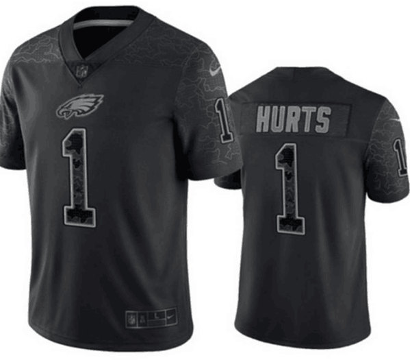 Philadelphia Eagles #1 Jalen Hurts Black Reflective Limited Stitched Football Jersey - Zenithce