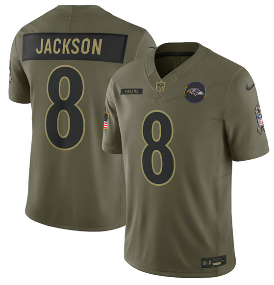 Baltimore Ravens #8 Lamar Jackson Olive 2025 Salute to Service Limited Stitched Jersey - Zenithce