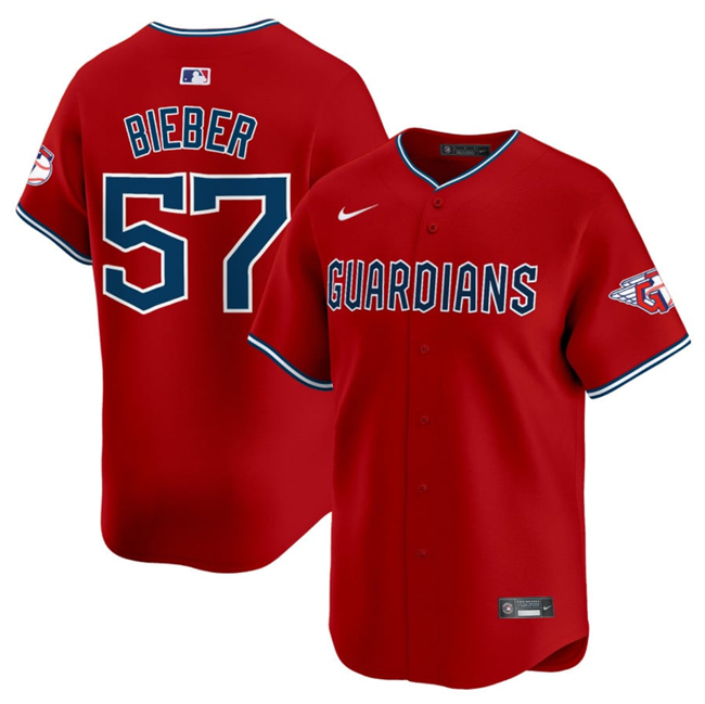 Cleveland Guardians #57 Shane Bieber Red Alternate Limited Stitched Jersey - Zenithce