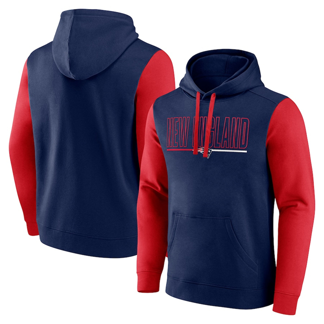 New England Patriots Navy Red Outline Pullover Hoodie - Zenithce