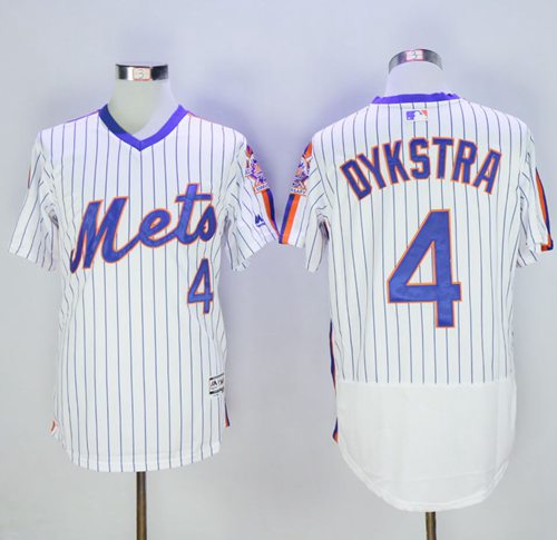 Mets #4 Lenny Dykstra White(Blue Strip) Flexbase Authentic Collection Alternate Stitched Jersey - Zenithce