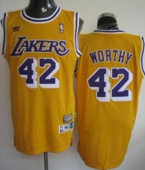 Los Angeles Lakers #42 James Worthy Yellow Swingman Throwback Jersey - Zenithce