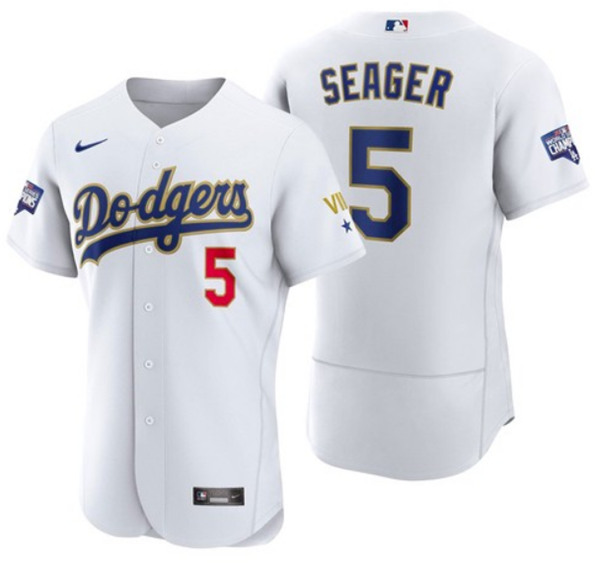 Los Angeles Dodgers #5 Corey Seager White Gold Championship Flex Base Sttiched Jersey - Zenithce