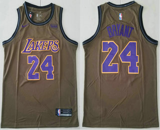 Los Angeles Lakers #24 Kobe Bryant Olive Stitched Swingman Jersey With The Sponsor Logo - Zenithce
