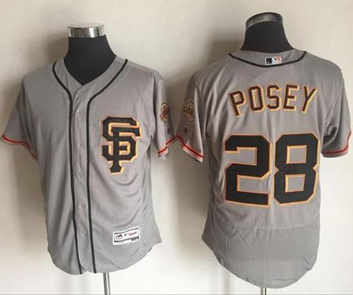 Giants #28 Buster Posey Grey Flexbase Authentic Collection Road 2 Stitched Jersey - Zenithce