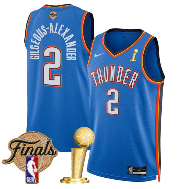 Oklahoma City Thunder #2 Shai Gilgeous-Alexander Blue 2025 Finals Patch And Finals Champions Patch Icon Edition Stitched Jersey - Zenithce