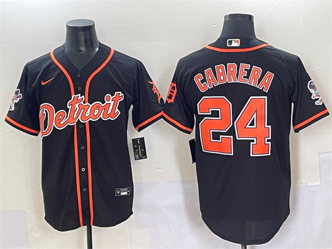 Detroit Tigers #24 Miguel Cabrera Black With Patch Cool Base Stitched Jersey - Zenithce