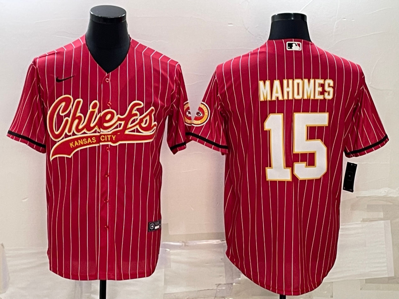 Kansas City Chiefs #15 Patrick Mahomes Red With Patch Cool Base Stitched Baseball Jersey - Zenithce