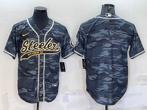 Pittsburgh Steelers Blank Gray Camo With Patch Cool Base Stitched Baseball Jersey - Zenithce