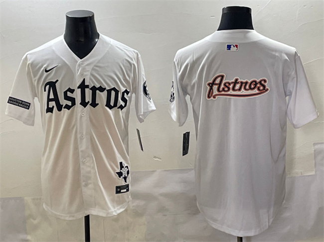 Houston Astros Team Big Logo White Gothic 'Houston Born Barrio Raised' Limited Stitched Jersey - Zenithce