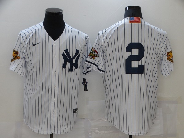 New York Yankees #2 Derek Jeter White Strip World Series Cool Base Stitched Baseball Jersey - Zenithce