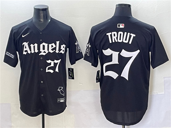 Los Angeles Angels #27 Mike Trout Black 'Gothic Halo Edition' Vapor Limited Stitched Jersey - Zenithce