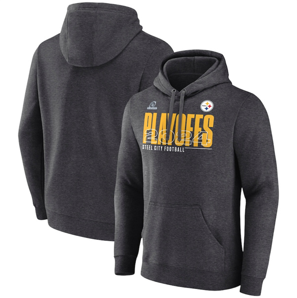 Pittsburgh Steelers Heather Charcoal 2024 Playoffs Fleece Pullover Hoodie - Zenithce