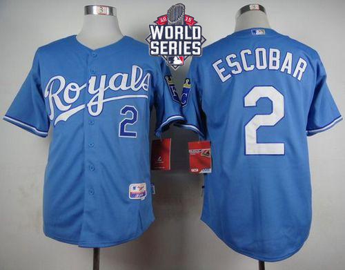 Royals #2 Alcides Escobar Light Blue Alternate 1 Cool Base W 2015 World Series Patch Stitched Jersey - Zenithce