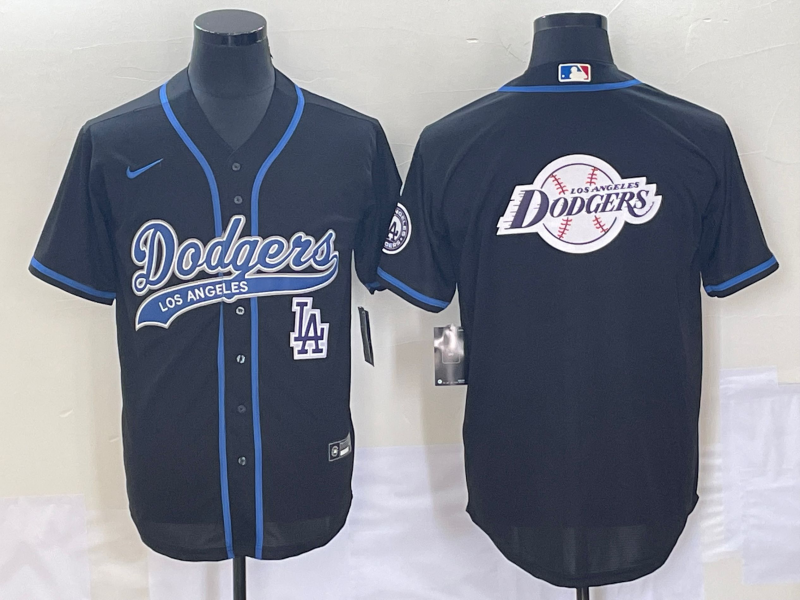 Los Angeles Dodgers Black Team Big Logo With Patch Cool Base Stitched Jersey - Zenithce