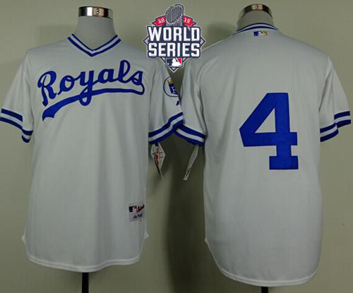 Royals #4 Alex Gordon White 1974 Turn Back The Clock W 2015 World Series Patch Stitched Jersey - Zenithce