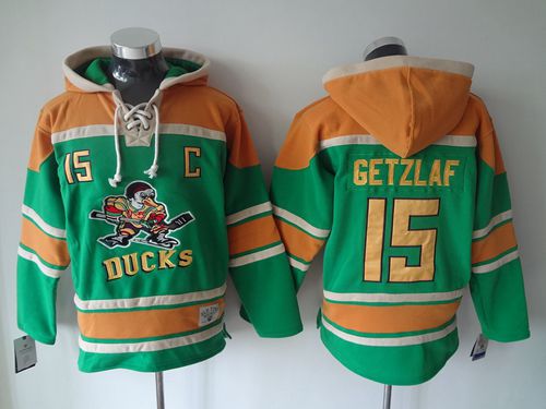 Ducks #15 Ryan Getzlaf Green Sawyer Hooded Sweatshirt Stitched Jersey - Zenithce