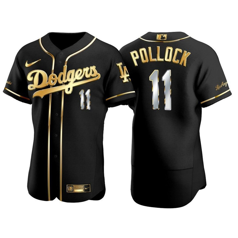 Los Angeles Dodgers #11 A.J. Pollock Black Golden Flex Base Stitched Baseball Jersey - Zenithce