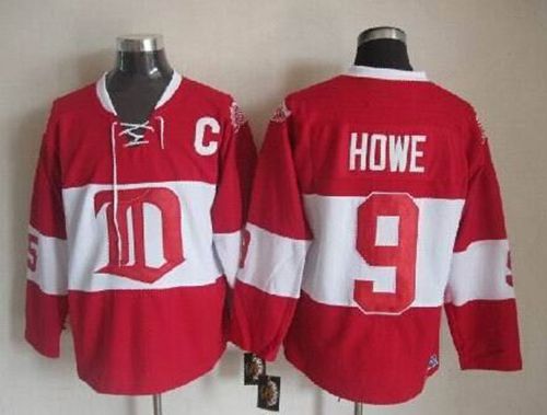 Red Wings #9 Gordie Howe Red Winter Classic CCM Throwback Stitched Jersey - Zenithce
