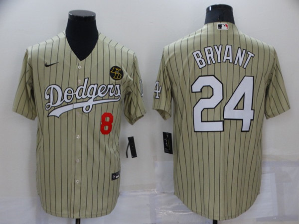 Los Angeles Dodgers Front #8 Back #24 Kobe Bryant Cream Cool Base Stitched Jersey - Zenithce