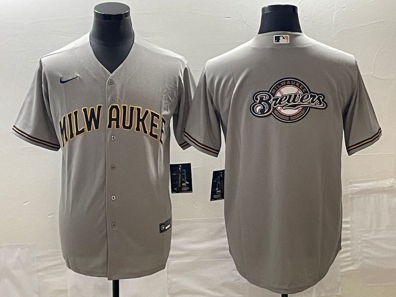 Milwaukee Brewers Gray Team Big Logo Cool Base Stitched Jersey - Zenithce