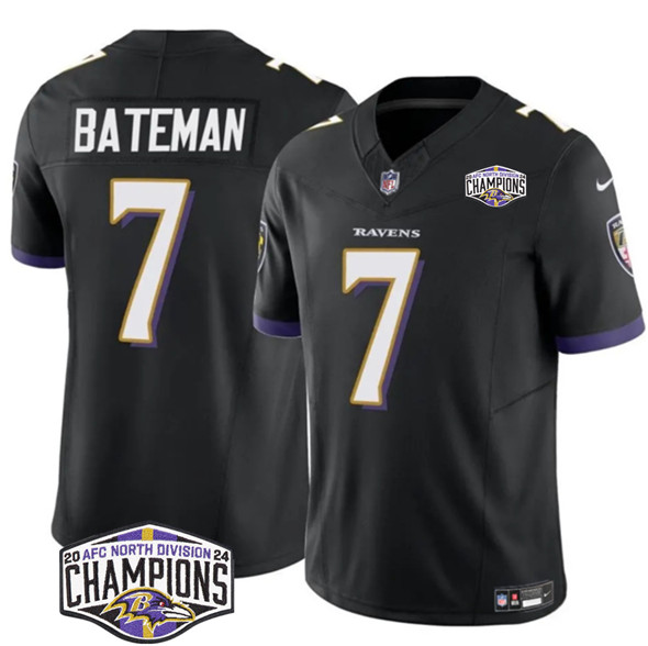 Baltimore Ravens #7 Rashod Bateman Black F.U.S.E. 2024 AFC North Division Champions Vapor Limited Jersey - Zenithce