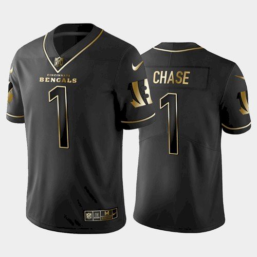Cincinnati Bengals #1 Ja'Marr Chase Black Golden Edition Stitched Jersey - Zenithce
