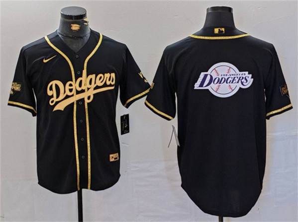 Los Angeles Dodgers Team Big Logo Black Gold World Series Champions Cool Base With Patch Stitched Jersey - Zenithce