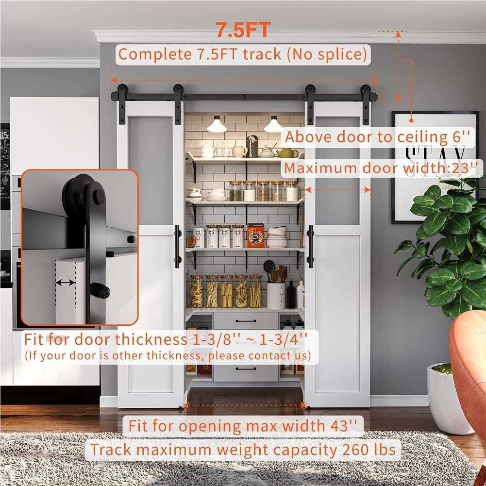 WINSOON Sliding Barn Door Hardware Bypass Double Door Kit for Double Wooden Doors Closet Kitchen Kit - Zenithce