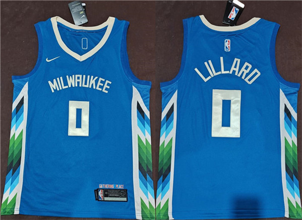 Milwaukee Bucks #0 Damian Lillard Blue 2022-23 City Edition Stitched Jersey - Zenithce