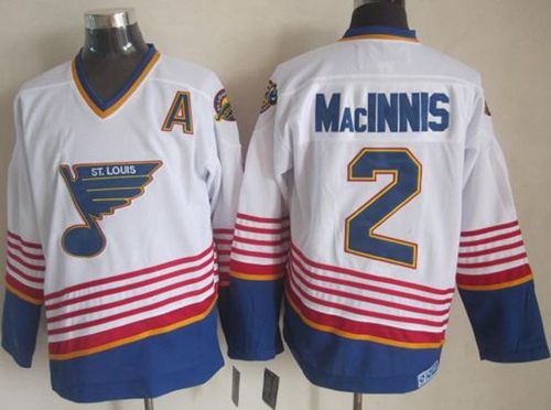 Blues #2 Al MacInnis White Light Blue CCM Throwback Stitched Jersey - Zenithce