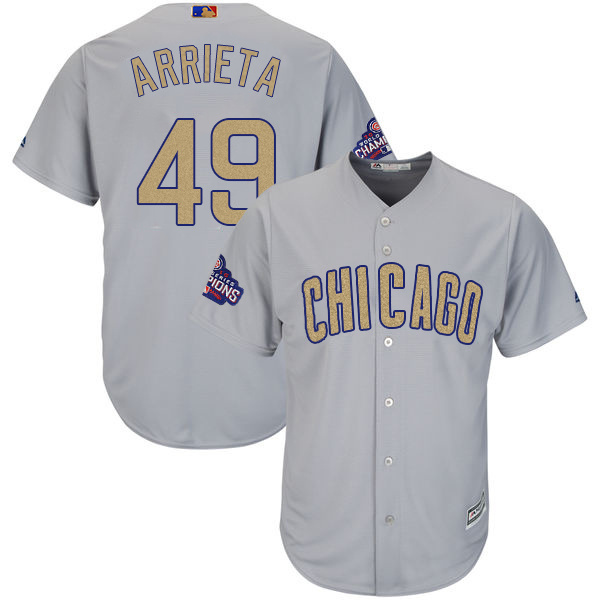 Chicago Cubs #49 Jake Arrieta World Series Champions Gold Program Cool Base Stitched Jersey - Zenithce