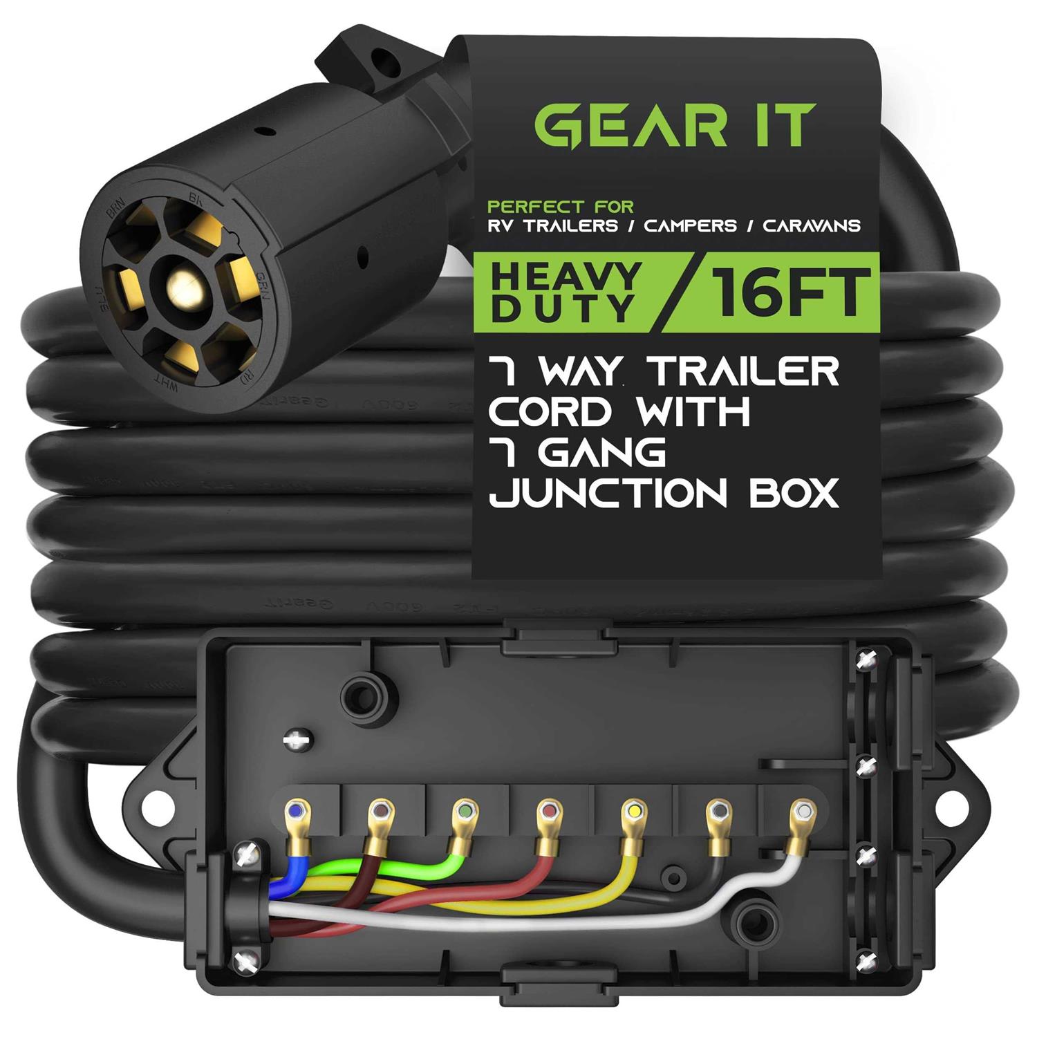 Gearit 7 Way Plug Inline Trailer Cord with 7 Gang Junction Box - Zenithce